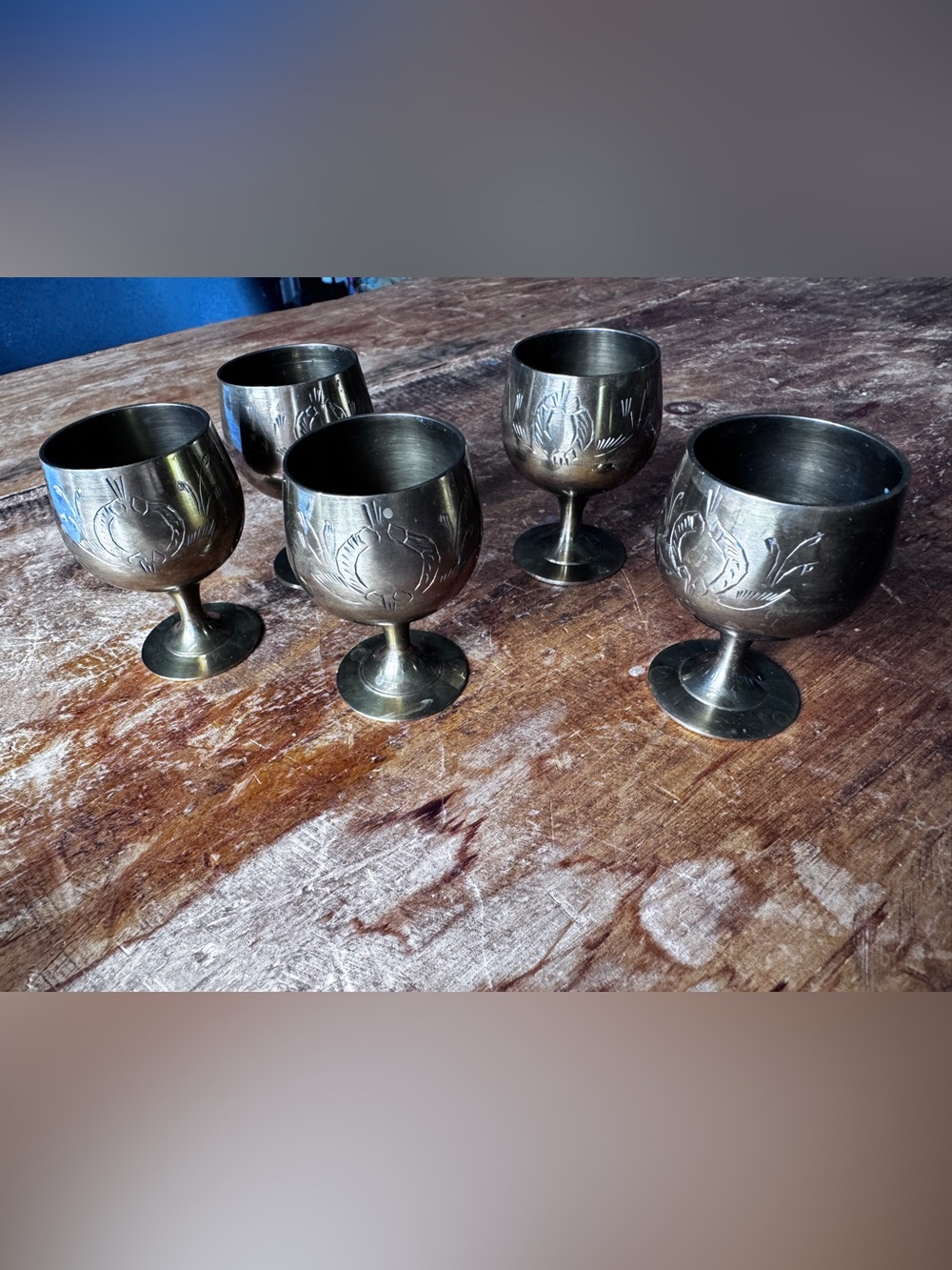 Vintage Brass Goblet Set - Antique Brass Finish Antique Rare UNIQUE Hand Carved